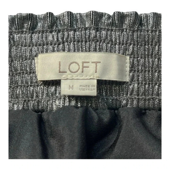 Ann Taylor LOFT Silver Metallic Tiered Mini‎ Skirt Elastic Women Size Medium - Picture 5 of 7
